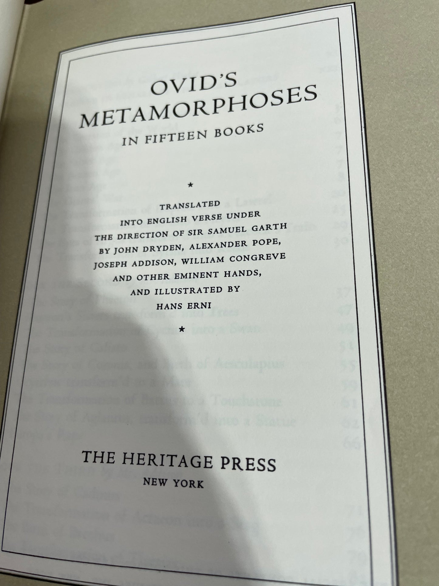 Ovid’s Metamorphoses. Heritage Press. 1961.